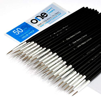50 Pcs Fine Detail Synthetic Paint Brush Set, Pointed Round Size #1 Large - size: Size #1 (Large)