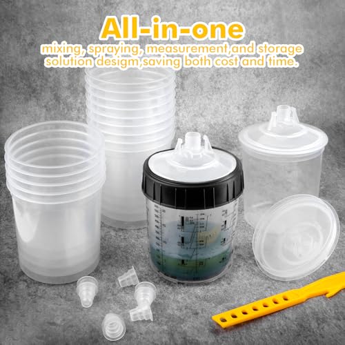 Disposable Paint Spray Gun Cups 28 Ounce(800ML)，45 Disposable Paint Cup with Lids, 1 Hard Cup with Retainer Ring, 20 Plugs & 1 Stirrer for HVLP/LVLP Guns - size: 28 Ounce Kit-45PCS