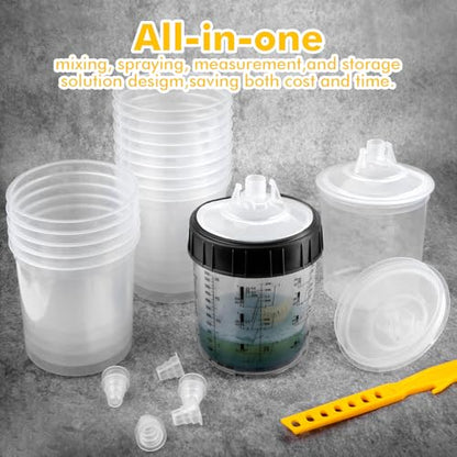 Disposable Paint Spray Gun Cups 28 Ounce(800ML)，45 Disposable Paint Cup with Lids, 1 Hard Cup with Retainer Ring, 20 Plugs & 1 Stirrer for HVLP/LVLP Guns - size: 28 Ounce Kit-45PCS