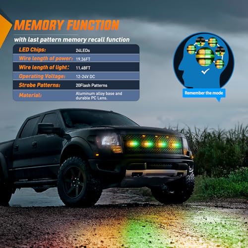 Nilight 4PCS LED Strobe Lights 12V 24V Sync Feature Amber Green - color: Amber Green w/Controller