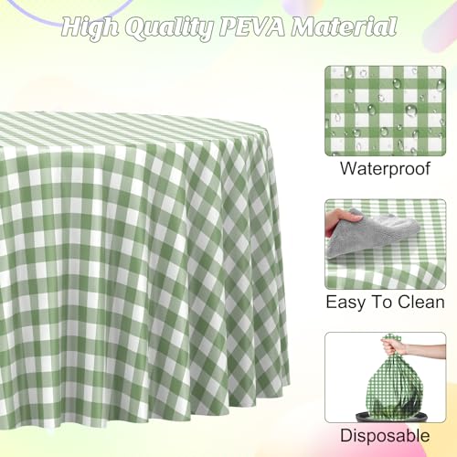 3 Pcs Sage Green Gingham Tablecloths 84 inch Checkered Round Tablecloths - color: Sage Green-round