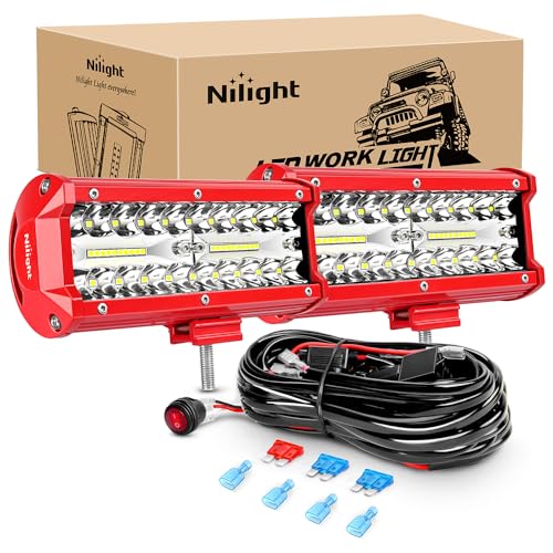 Nilight LED Lights 2PCS 6.5 Inch with Wiring Kit on Truck SUV, Red Shell - color: Red Shell with White Light