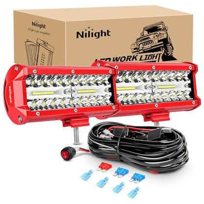 Nilight LED Lights 2PCS 6.5 Inch with Wiring Kit on Truck SUV, Red Shell - color: Red Shell with White Light