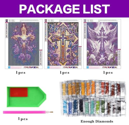 Diamond Art Kits for Adults, 3 Packs Cross Diamond Art Painting Kits - color: Cross-3Pcs, size: 3 packs-30*40cm
