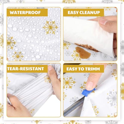 Oudain 54 Inch x 100 ft Golden Silver Snowflake Tablecloth Roll Cutter Box - style: Golden Snowflakes
