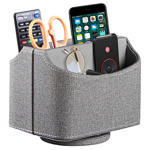 PU Leather 360° Rotatable Remote Control Holder,Nightstand TV Remote Caddy - color: D Gray