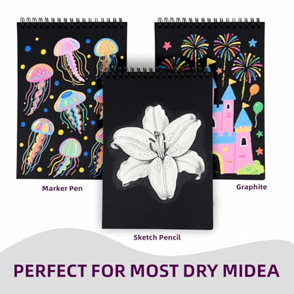 Xmusk Hardcover Black Sketch Book for Artists, Students & Adults, 6"×9"
