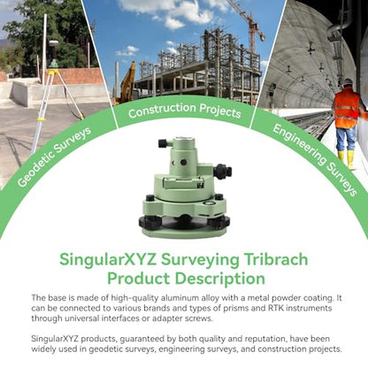 Surveying Tribrach and Adapter, Green Three-Jaw RTK Base with Optical Plummet, 5/8″ Thread for GNSS GPS RTK & Total Station Prism Optical Targeting Base