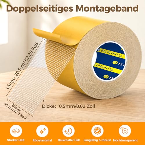 Heavy Duty Double Sided Clear Tape 2.2inX67.26FT Waterproof Strong Adhesive Mounting Tape for Office Fixing and Splicing - size: 2.2inX67.26FT