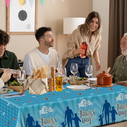 3Pcs Fathers Day Tablecloths - Blue Happy Fathers Day Rectangular Plastic Table Covers for Party Supplies, Size 70.8X42.5in - color: Fathers Day
