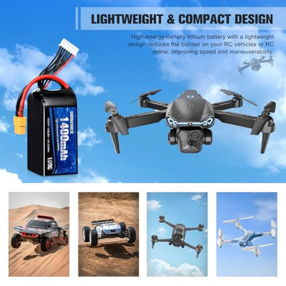 6S Lipo Battery 1400mAh 22.2V 100C with XT60 Plug Fit for FPV Drone Quadcopter Helicopter Airplane Rechargeable Racing Battery