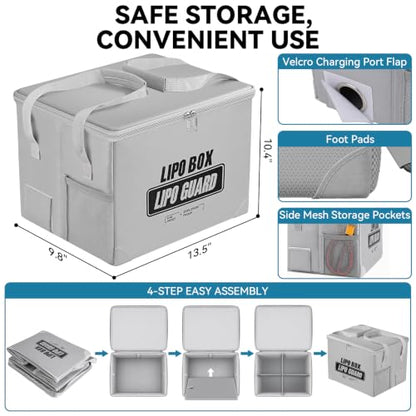 Lithium Battery Storage Organizer, Fireproof Lipo Safe Box - size: 13.5"x9.8"x10.4"