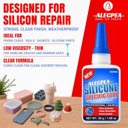 ALECPEA Silicone Glue, 30g Clear Flexible Adhesive with 3 Applicator Tips - color: Silicone Glue