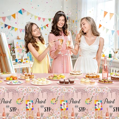 MEHOFOND Paint and Sip Decorations Tablecloth 3 Pack 54x108 Inch