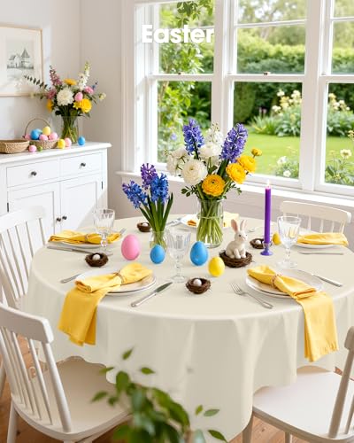 Pureegg Plastic Table Cloth Disposable 6 Pack, 84 Inch Round, Beige - color: Ivory, size: 84" Round