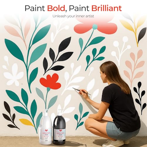 Smallbudi White and Black Acrylic Paint 69oz/2040ml Large Bottle with Pump - color: White & Black