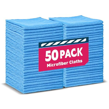 TEAWOO Blue Microfiber Towels Bulk-50 Pack, Cleaning Cloths - color: Blue, size: 50 Pack