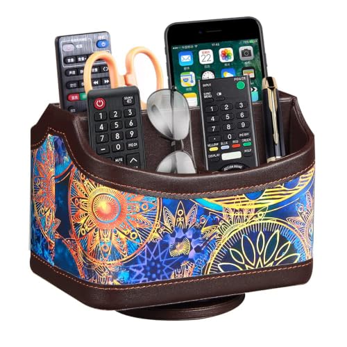 PU Leather 360° Rotatable Remote Control Holder,Nightstand TV Remote Caddy - color: Datura