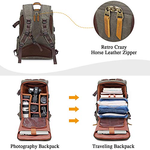 UBAYMAX Canvas Camera Backpack for Canon Nikon Sony DSLR SLR Waterproof - color: Dark Olive
