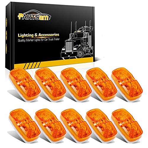 Partsam 10x Double Bubble Bullseye LED Marker Light, [DOT Approved] 2x4 Rectangle Amber 10 LED Tiger Eye Trailer RV Camper Truck Clearance Lights Indicators Surface Mount 12V