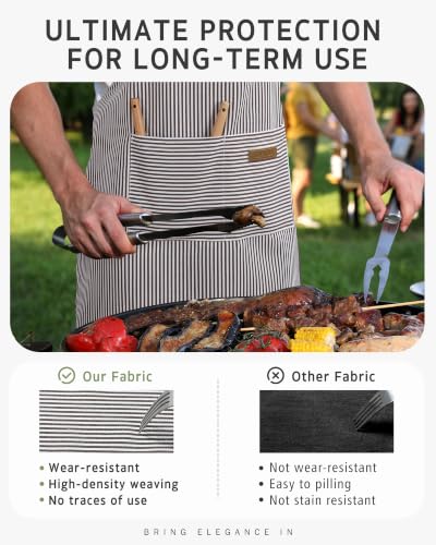 Syntus Chef Apron for Men Women with Pockets, Thick Grilling BBQ Apron - color: Brown/White
