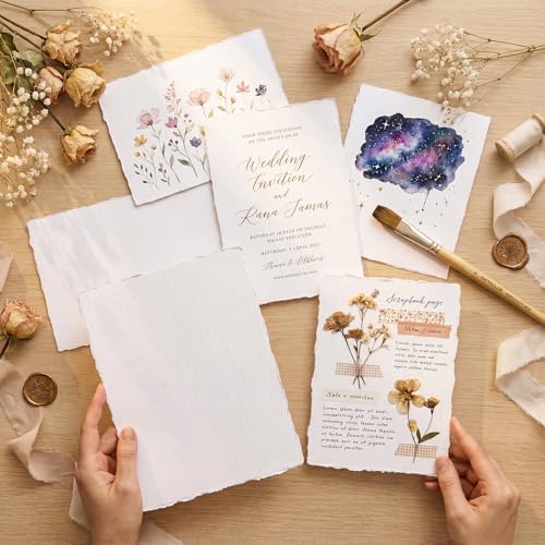 100 Sheets Watercolor Paper 7x10 in, 300 GSM, Deckled Edge, Ivory - size: 7 x 10inch