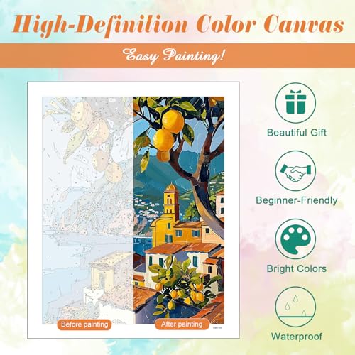 Kalonyth Lemon Tree Paint by Numbers Kit for Adults, 16x20 inch, No Framed - color: OP-US13