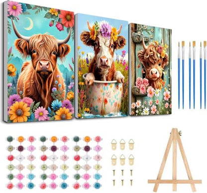 Ekuxom 3Pack Cow Paint by Numbers Kit for Adults with Frame-Wooden Ease - color: 3Pack Cow
