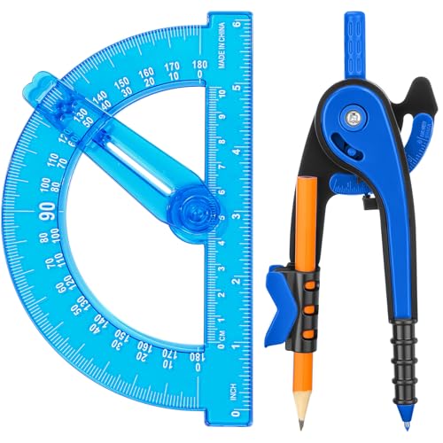 Zonon 2 Pcs Protractor and Compass Set, Swing Arm Protractor, Deep Blue - color: Deep Blue