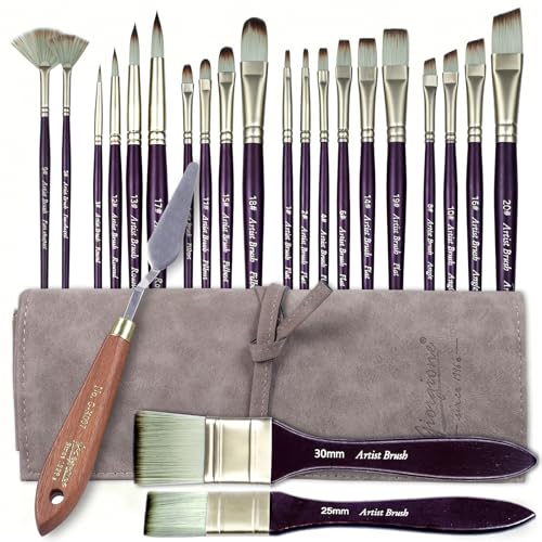 23pcs Paint Brush & Palette Knife Set with Waterproof Roll Up Case - color: Purple
