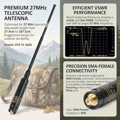 HYS 27MHz SMA-Female Telescopic CB Antenna for Quansheng Radio