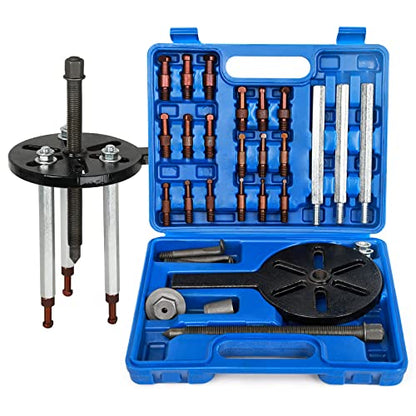 21 in1 Bearing Puller, Bearing Puller Set, Inner Hole Three-Jaw Puller, with Curved Hook and Red Steel Collet Multifunctional Bearing Removal Tool, with Heavy Duty Portable Storage Case Blue - size: 21in1-puller