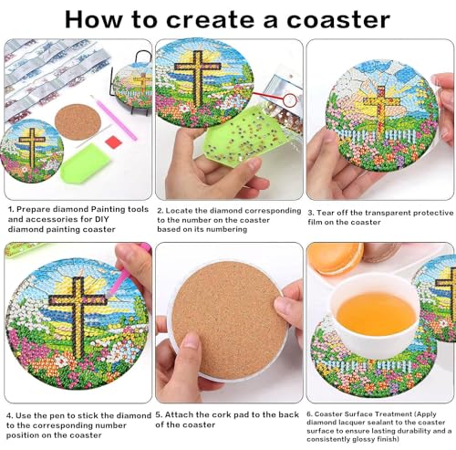 HHMATITS 8 Pcs Christ Cross Diamond Art Coasters 4X4 Inch - color: Cross