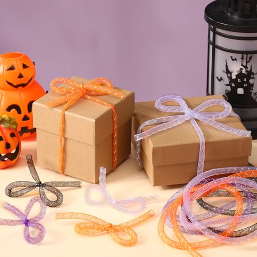 Arrowbash 4 Pcs Halloween Mesh Tubing for Crafts, Purple Orange Black White