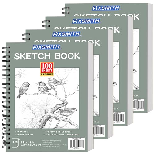 FIXSMITH 9"X12" Sketch Book, 100 Sheets, 68 lb/100gsm, 4 Pack Green - color: Sage Green, size: 9"x12"-4 Pack