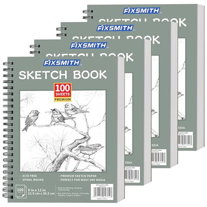 FIXSMITH 9"X12" Sketch Book, 100 Sheets, 68 lb/100gsm, 4 Pack Green - color: Sage Green, size: 9"x12"-4 Pack