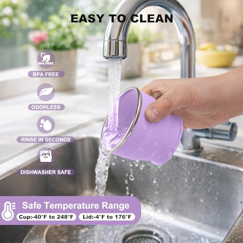 Collapsible Travel Cup, Foldable Water Cup with Lid, for Travel - color: Lilac