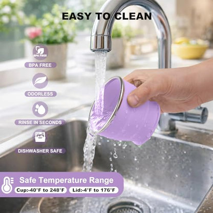 Collapsible Travel Cup, Foldable Water Cup with Lid, for Travel - color: Lilac