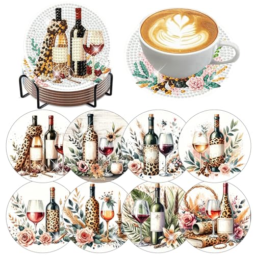 8 Pcs Wine Glass Diamond Art Coasters Kit 4X4 Inch - color: Wine Glass
