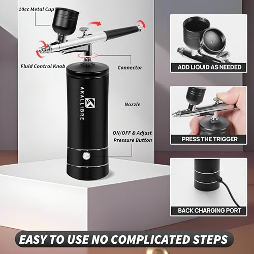 AKALLIBRE Airbrush Kit with Compressor, 48PSI High-Pressure Non-Clogging - color: Black