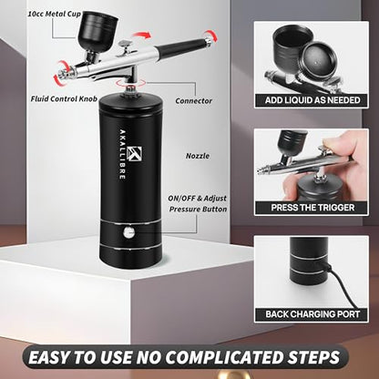 AKALLIBRE Airbrush Kit with Compressor, 48PSI High-Pressure Non-Clogging - color: Black