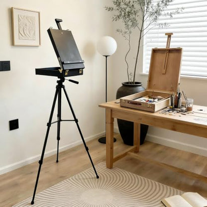 Black French Style Easel Sketch Box with Aluminum Tripod - color: Black