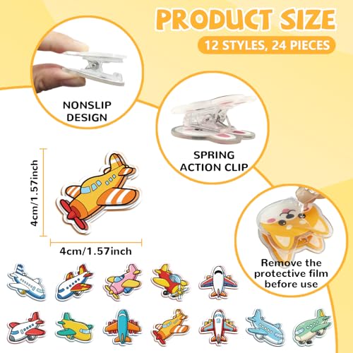 MAYJOYDIY 24Pcs 12 Styles Airplane Acrylic Chip Clips Commercial Airliner Bag Sealer Sealing Closures Colorful Aircraft Propeller Airplane Bag Clips for Food Storage Airtight Seal Grip - color: Airplane