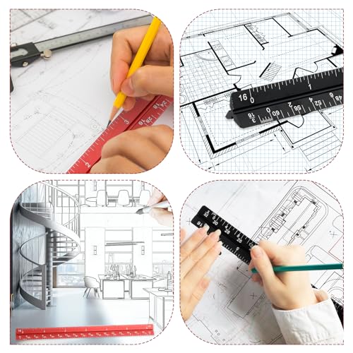 Prasacco 2 Pcs Architectural Scale Ruler 6 Inch Small Scale Ruler Mini Engineer Scale Ruler Pocket Aluminium Metal Ruler for Architects Engineering Artists Draftsman Drawing Drafting