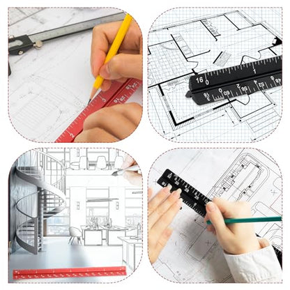 Prasacco 2 Pcs Architectural Scale Ruler 6 Inch Small Scale Ruler Mini Engineer Scale Ruler Pocket Aluminium Metal Ruler for Architects Engineering Artists Draftsman Drawing Drafting