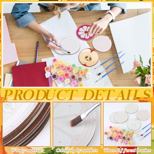 Reallnaive 8 Pcs Fruit Paint by Numbers Kit for Adults Wooden Coasters - style: Fruit