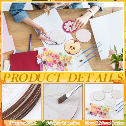 Reallnaive 8 Pcs Fruit Paint by Numbers Kit for Adults Wooden Coasters - style: Fruit