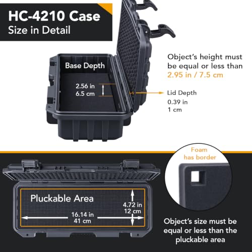 Lykus HC-4210 Waterproof Hard Case with Foam, Inner Size 16.14*4.72*2.95in - size: HC-4210