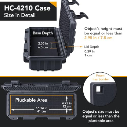 Lykus HC-4210 Waterproof Hard Case with Foam, Inner Size 16.14*4.72*2.95in - size: HC-4210