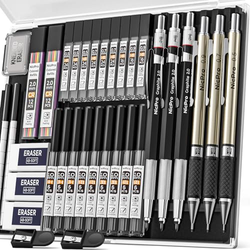 Nicpro 35PCS Art Mechanical Pencils Set + 35PCS Metal Mechanical Pencils Set